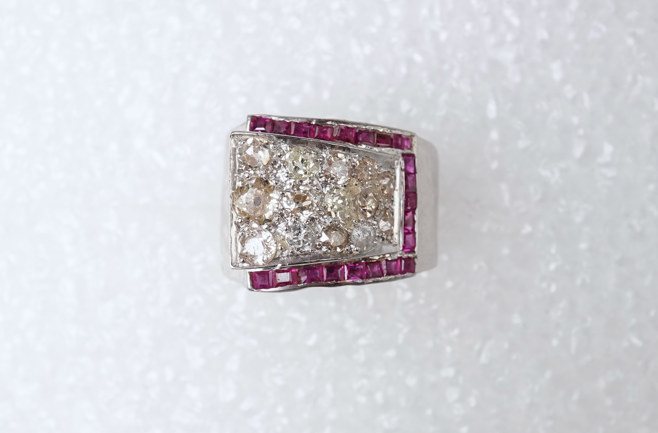 A Retro ruby and diamond ring, circa 1940